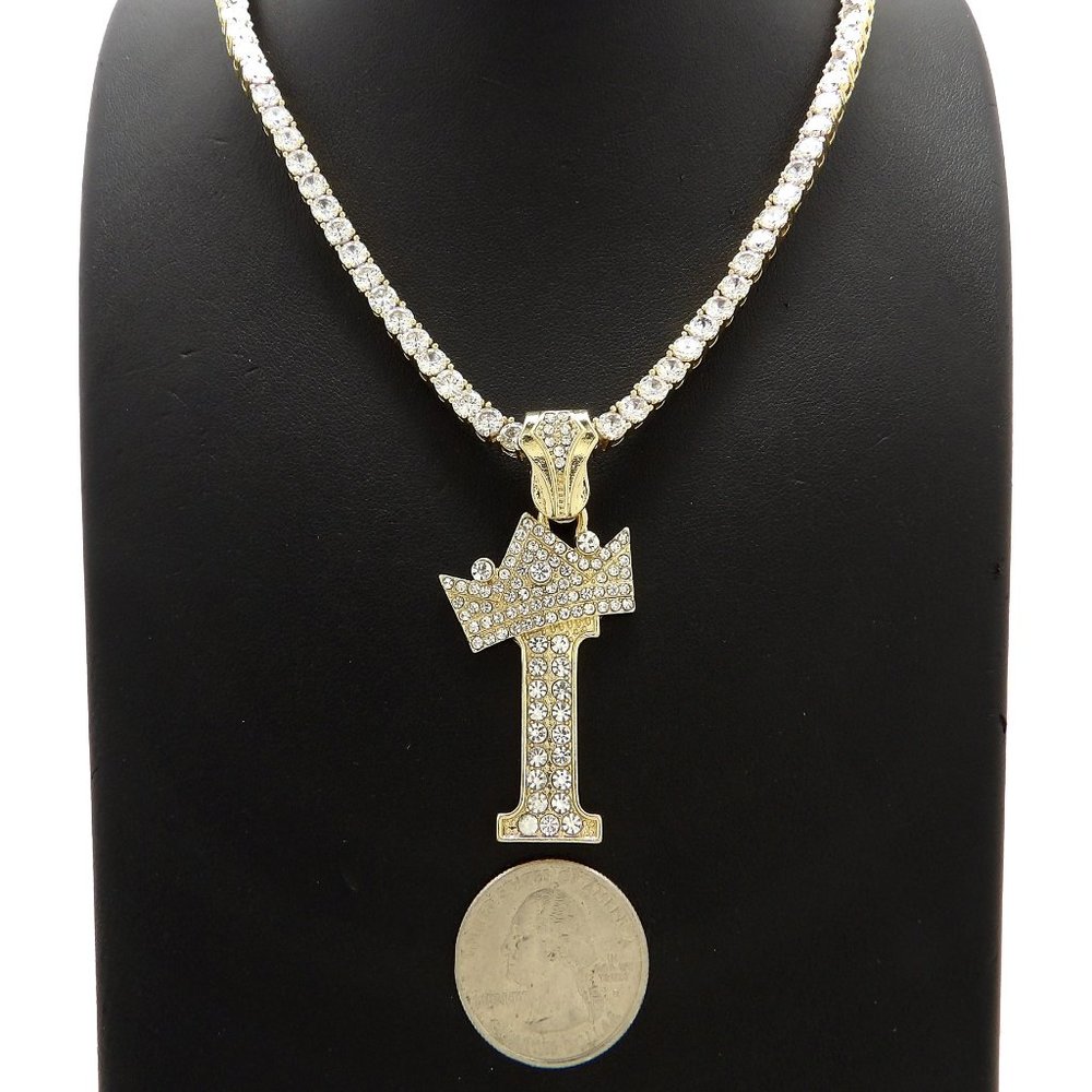 Initial Letter "I" Pendant Tennis Chain Necklace